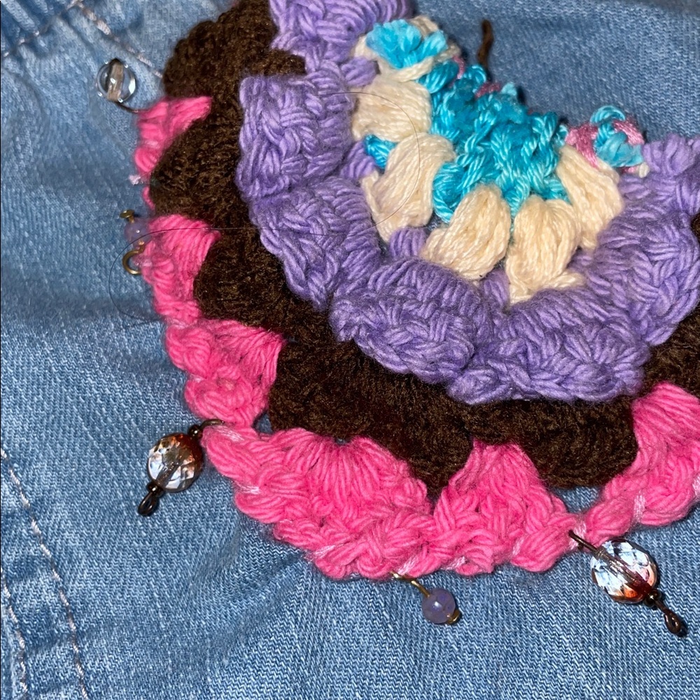 Girl’s UPCYCLED HAND CRAFTED & CROCHETED Denim Shorts. NO BRAND NAME/SZ. - Picture 8 of 10